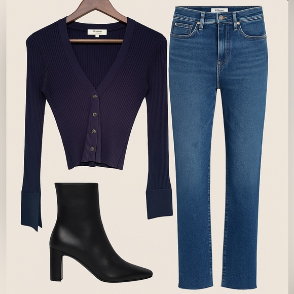 Frame Denim Navy Ribbed Cardigan - Picture 6 of 7